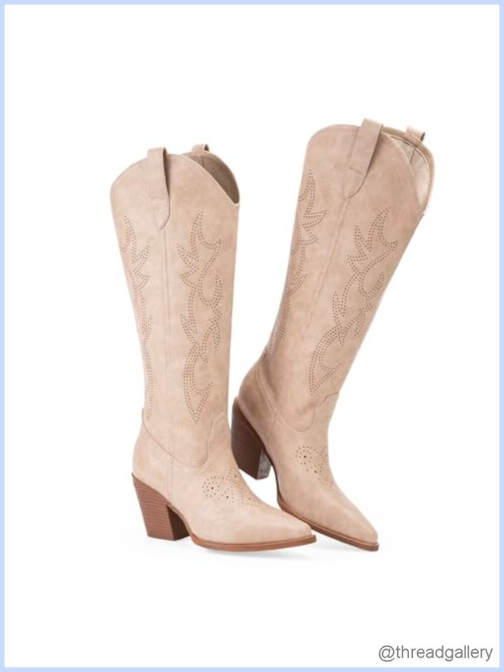 Knee High Cowboy Boots Pointed Toe Slouchy Pull On Faux Leather Women